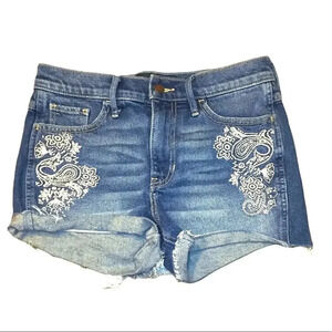 Hollister High Rise Medium Wash Stitch Embroidered Denim Shorts Size 5/27